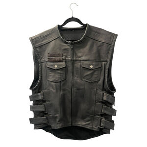 Street & Steel Black Leather Anarchy Biker Vest Men's Size 2XL Embroidered Patch